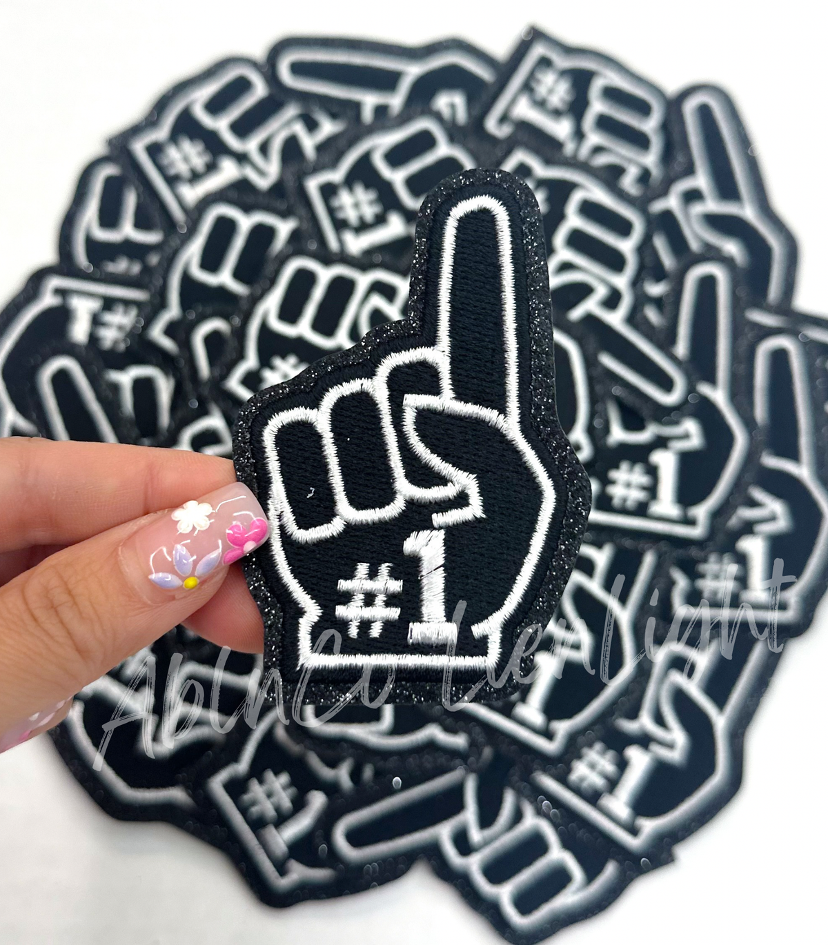 Black #1 foam finger game day trucker hat patches iron on