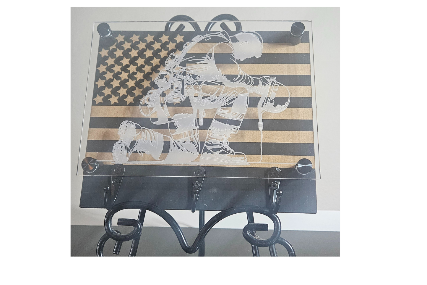 Praying Laser Engraved Art Firefighter Lineman Police Officer