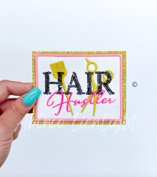 Pink Hair Hustler Stylist Glitter Embroidery Patch