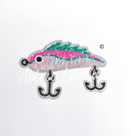 Pink Fishing Lure Hunting Sequin Patch - Large