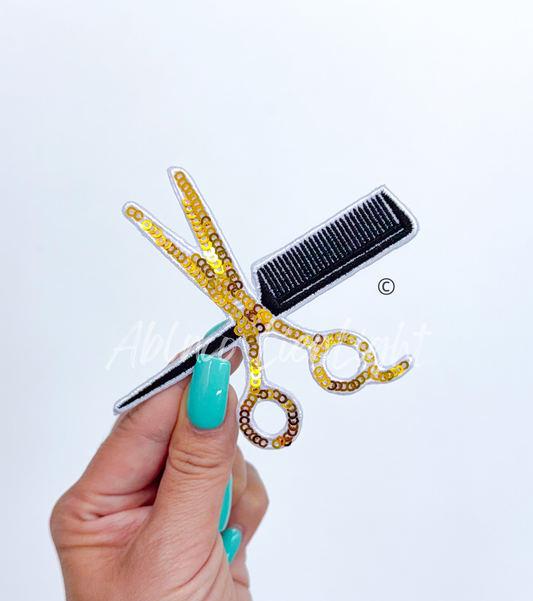 Scissors & Comb Hair Stylist Sequin Embroidery Patch